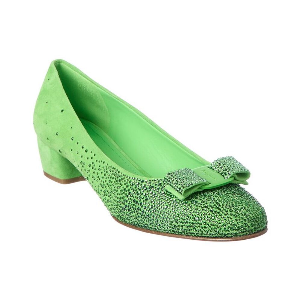 Ferragamo Embellished Suede Pump, Green